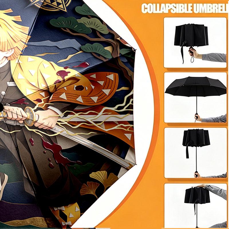 Custom Name Personalized Demon Slayer Print Umbrella, Auto Open Close, 8‑Rib Sturdy Frame, Commute Camping Hiking Use, Birthday Gift