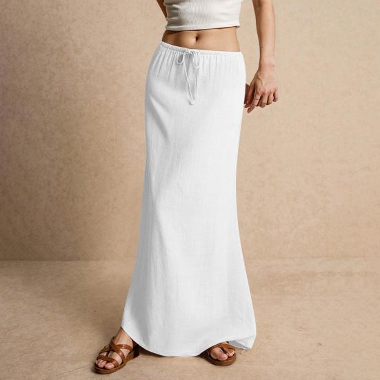 Женская макси-юбка средней посадки, однотонная длинная юбка на шнурке, легко сочетающаяся с женской юбкой для работы, отдыха, повседневной носки