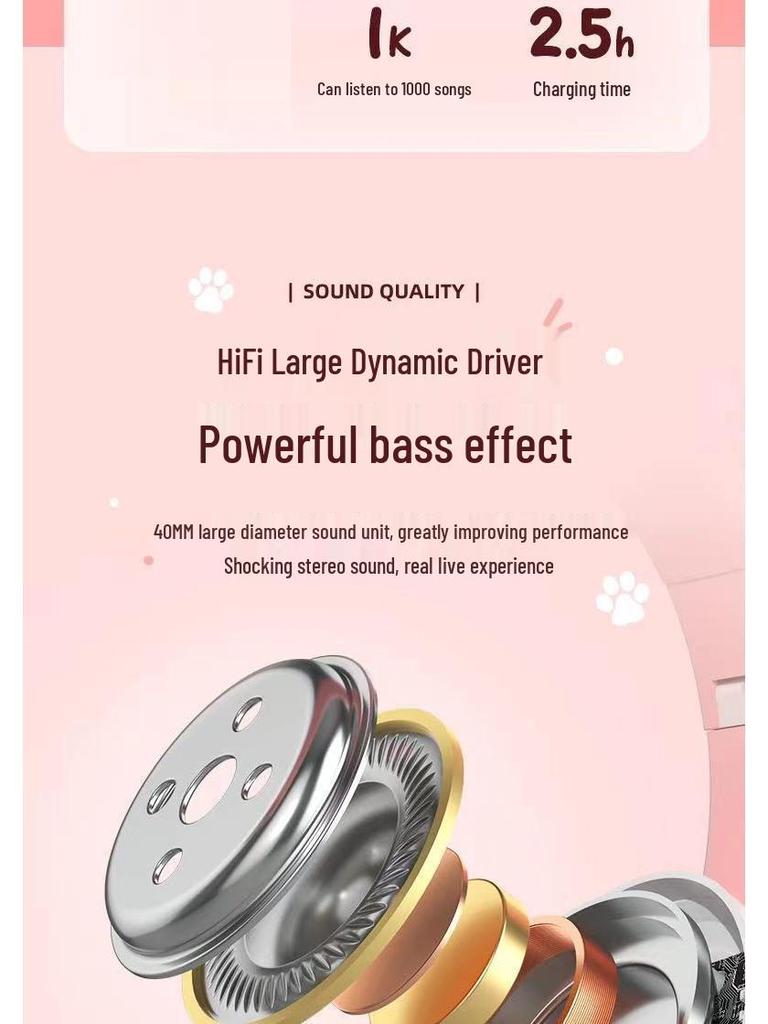 STN-28 Luminous Cat Ear Wireless Bluetooth Headset with Heavy Bass, Over-ear, Sport & Card Slot