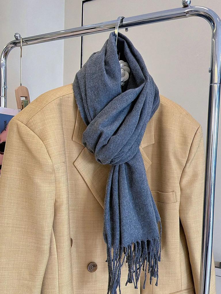 Versatile Fringed Solid Color Wool-Like Scarf For Women 2023 New Autumn Winter Prom Red Scarf Wholesale Warm Shawl