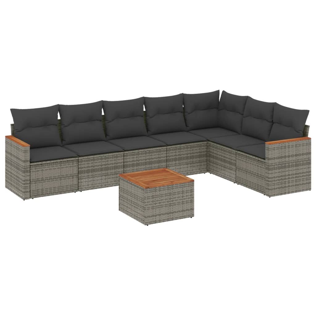 8 piece Garden Sofa Set with Cushions Grey Poly Rattan