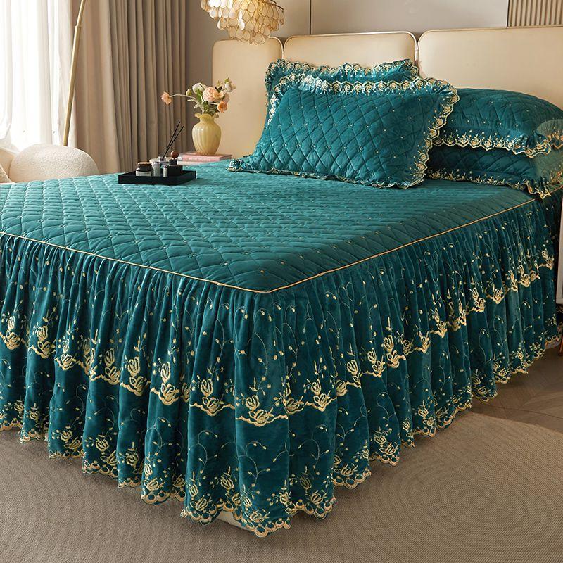 Комплект из 3 предметов современного роскошного макраме-подзора, однотонный всесезонный универсальный нескользящий комплект постельного белья (Подзор для кровати *1+ Наволочка*2, без сердцевины)