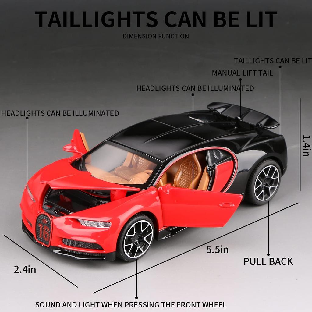 1:32 Scale Bugatti Chiron Diecast Car Model Toy, Zinc Alloy Pull Back Vehicle with Lights And Music for Kids Boyfriend Young People Gift Collection