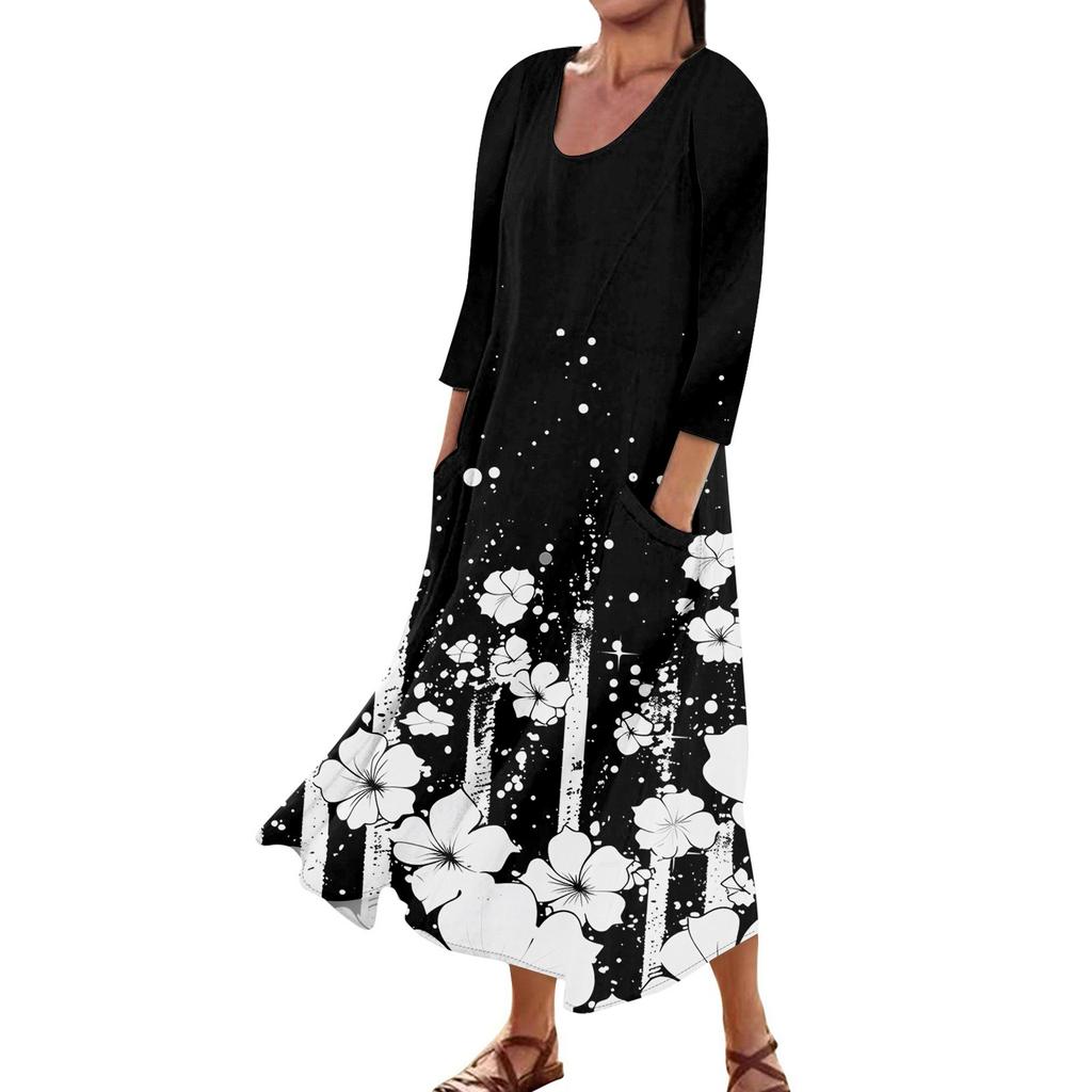 Платье для женщин, весеннее повседневное модное платье в стиле бохо с рукавами 3/4 для праздника, большого размера