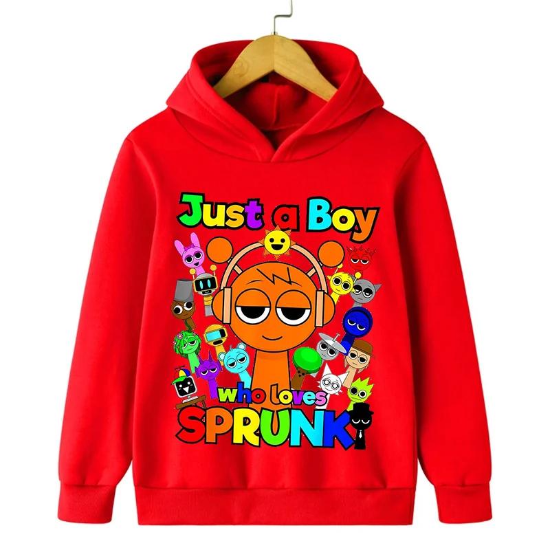 New Cartoon Sprunki Just a Boy Print Boys Hooded Sports Sweatshirt Fall and Winter Casual Comfortable Warm Children's Sweatshirt