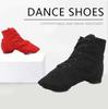 Women Girls Jazz Boots Practice Dancing Shoes Canvas Flat Heel Balck Red Lace-Up Dance Shoes Indoor