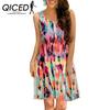 Summer Dress Flower Print Sleeveless Crew Neck Loose Dress for Women