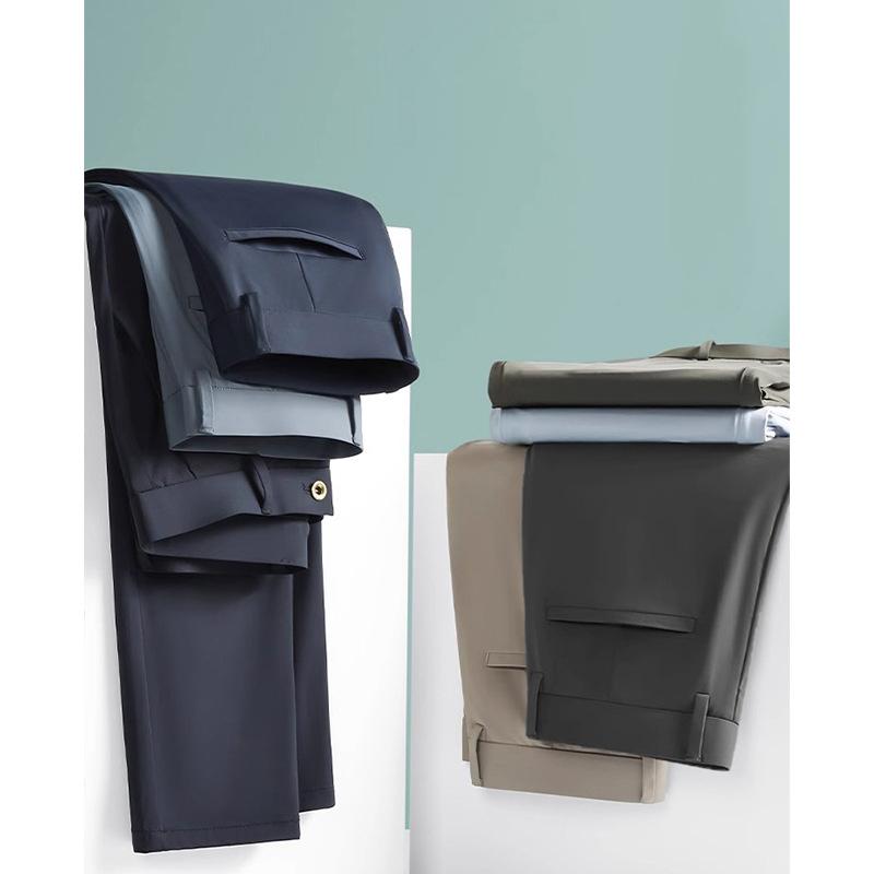 Высокоэластичная ткань, летние тонкие шелковые деловые брюки для мужчин с эластичной талией, классические рабочие офисные брюки