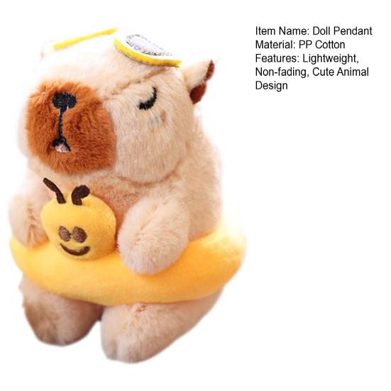 Capybara Doll Pendant Fluffy Capybara Keychain with Swimming Ring Design Cartoon Plush Doll Cute Backpacks Pendant Gift for Kids Friends