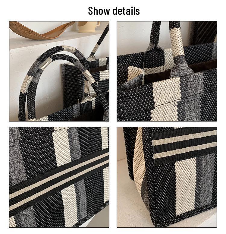 Черно-белая клетчатая сумка-тоут: Универсальная холщовая сумка для работающих женщин с большой вместимостью и стильным дизайном