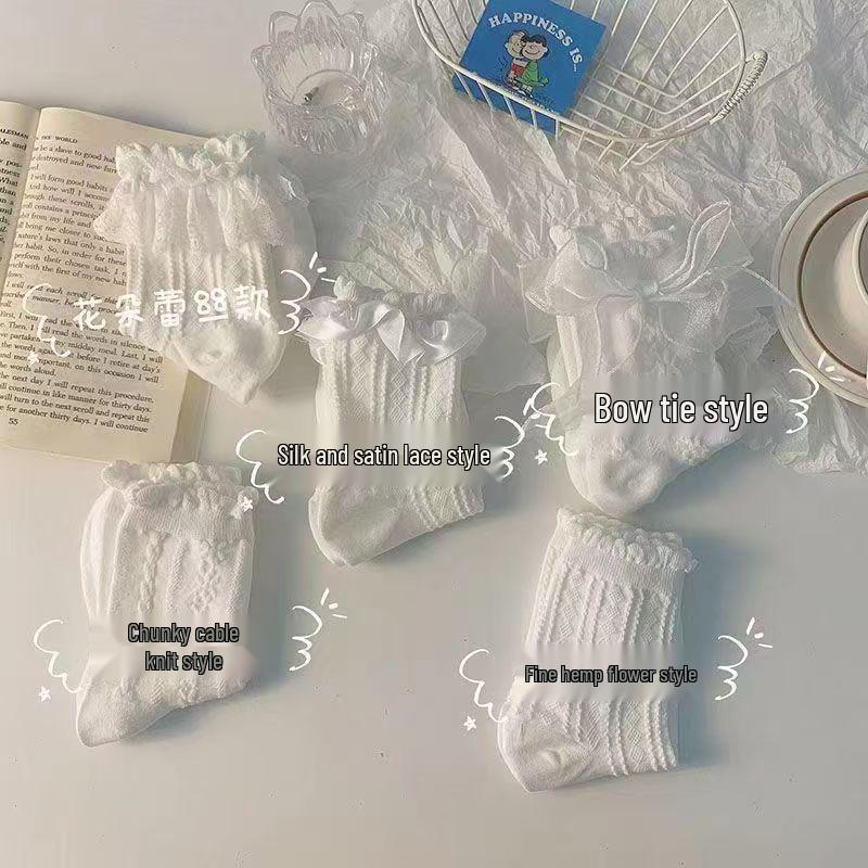 Лолита Белый Бант До середины икры Кружевные Женские Летние Носки - Милый Японский Школьный Стиль JK Дизайн Принцессы