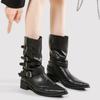 Fashion Fashionable Buckle Strap Boots 2025 Autumn Winter Versatile British Style Women's Boots Street Style Cowgirl Mid Heel Boots