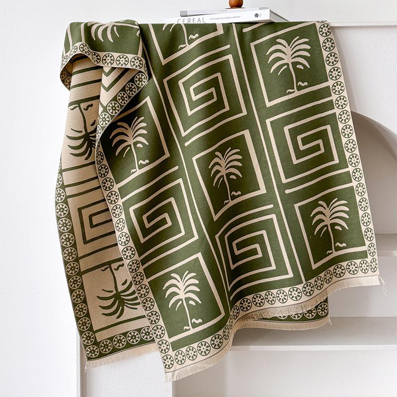 Simple Style Large Grid Temperament Double-sided Imitation Cashmere Scarf Winter High-end Warm Shawl