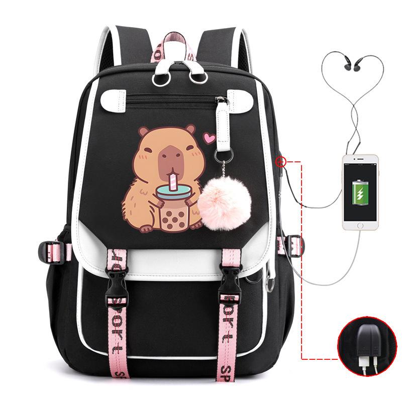 Милый рюкзак для отдыха и путешествий с принтом капибары и многофункциональным USB-портом