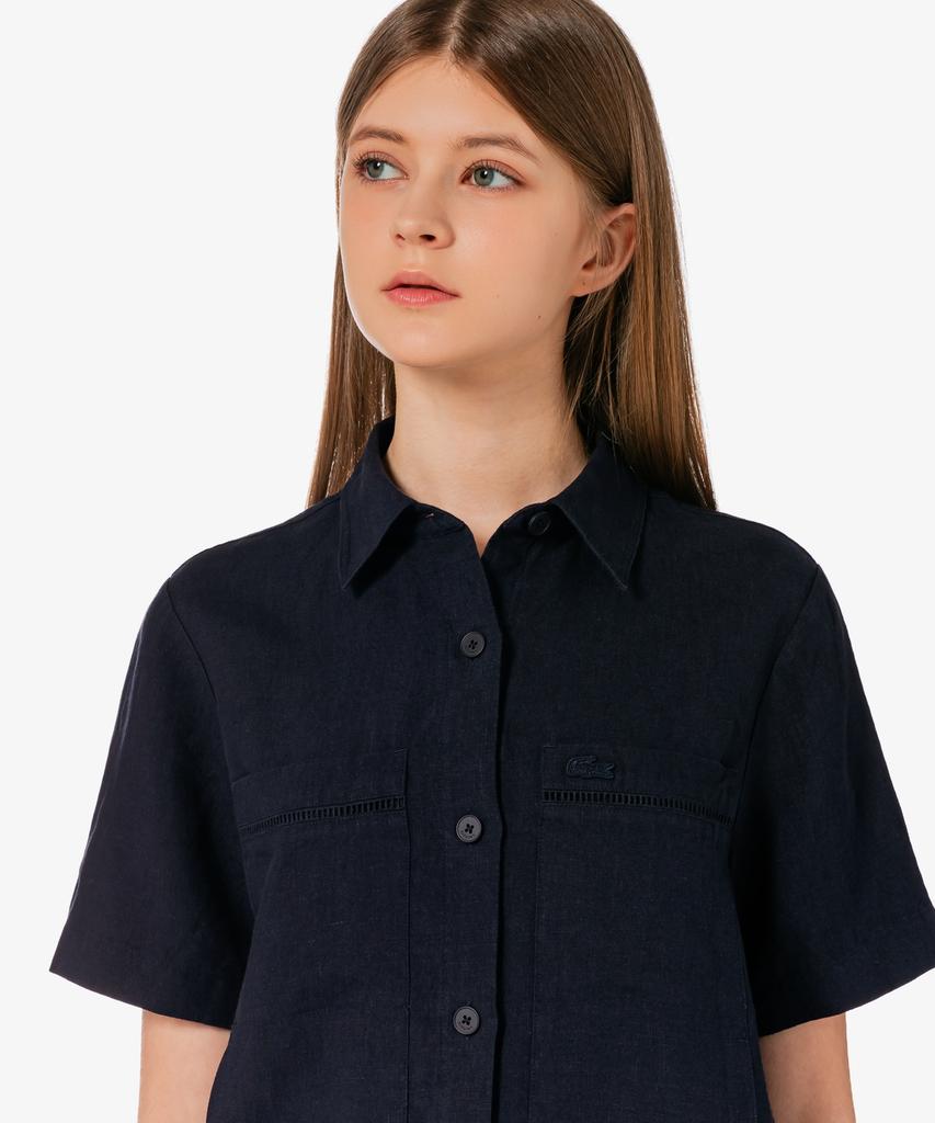 LACOSTE Женская льняная ажурная рубашка с коротким рукавом Cf197E-56G Hde