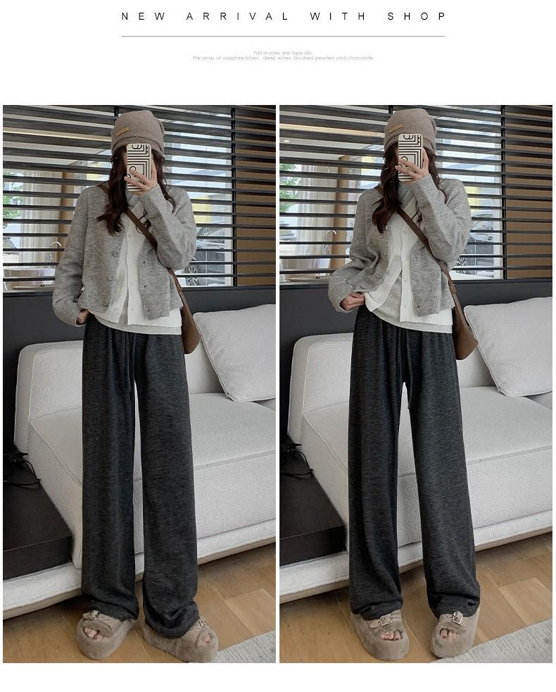 Женские темно-серые мягкие широкие брюки из клейкого риса - Весна/Осень Плюс бархат Теплые Повседневные Маленькие Длинные брюки.