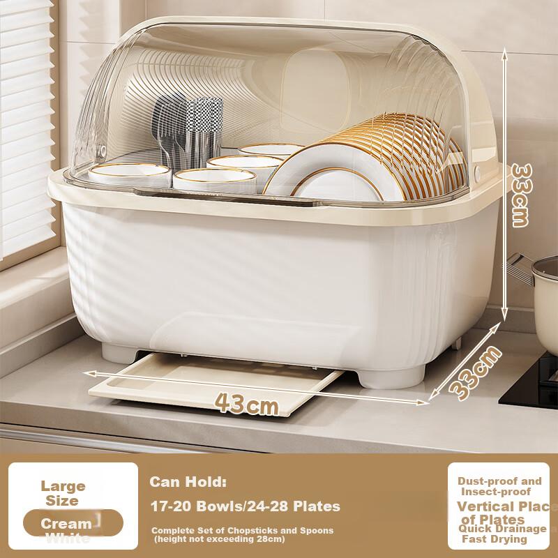 Bowl And Chopstick Storage Box, Draining Bowl Rack, Dish Storage Shelf, Kitchen Bowl Cabinet with Lid, Large Bowl And Plate Storage Container