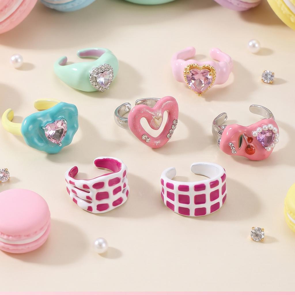 Unique design metal enamel drip oil stackable rings Female Y2K Sweet and sophisticated macaron-style open ring for young women