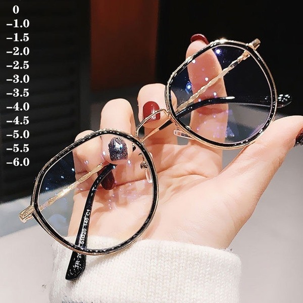 Women Men Fashion Round Myopia Glasses Anti-blue Light Oversized Eyeglasses Frames Students Metal Clear Glasses -1.0 -1.5 -2.0 -2.5 -3.0 To -6.0