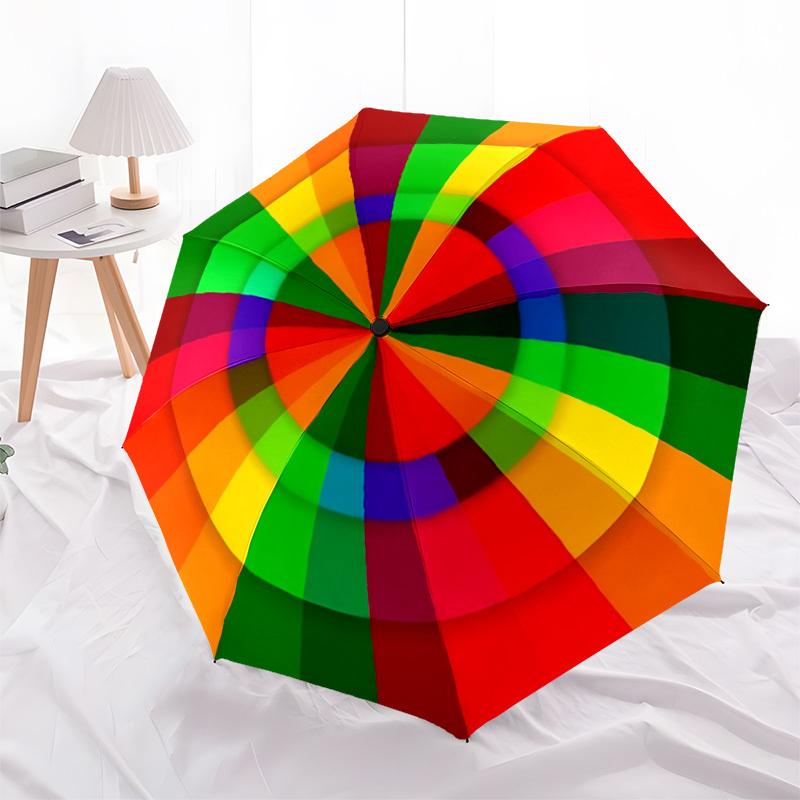 1pc Color Wheel Automatic Opening/Closing Umbrella with Operation & Windproof Canopy - Folding Design yy260311051
