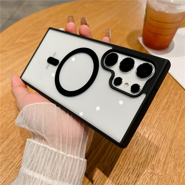For Samsung Galaxy S25 Ultra Luxury Magsafe Magnetic Matte Frame Transparent Phone Case For Samsung S22 S23 S24FE S25 Plus Cover