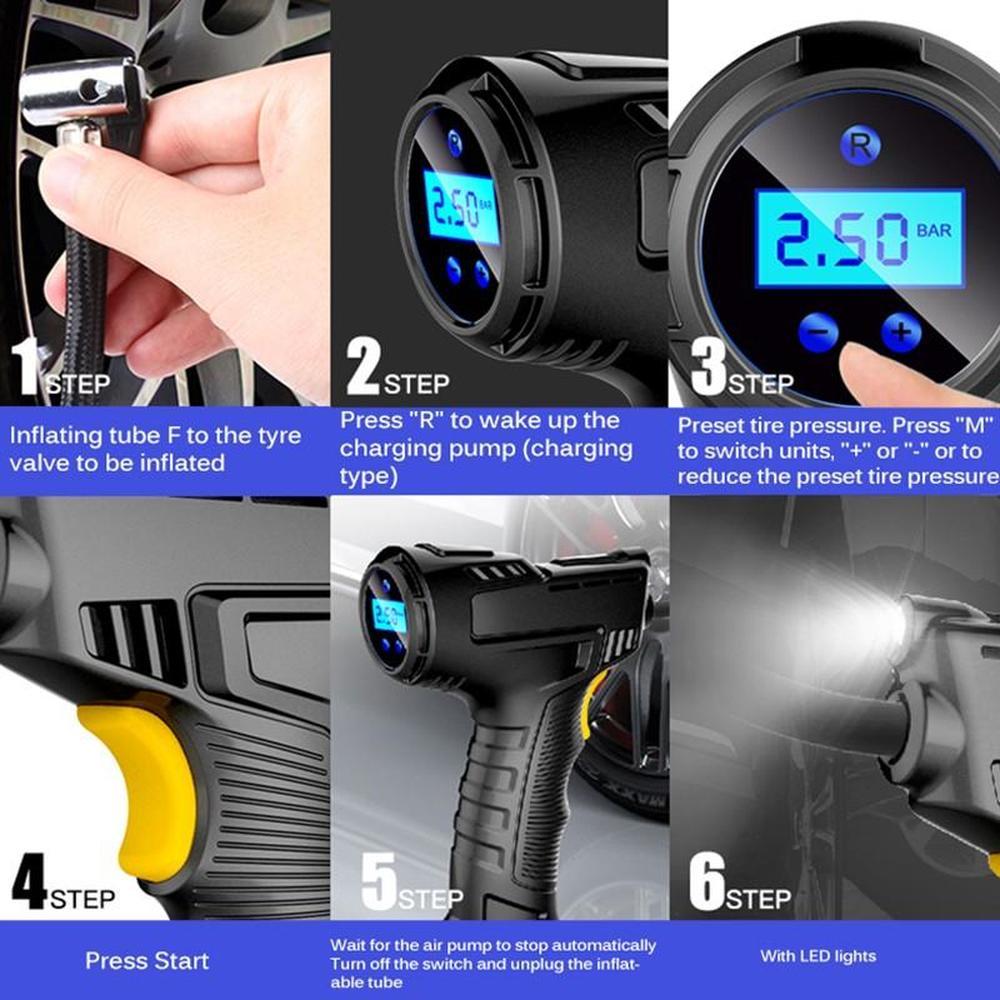 Многофункциональный автомобильный насос для шин и монитор давления в шинах, умные цифровые дисплеи, перезаряжаемый насос для шин, ручной автоматический воздушный насос 120 Вт
