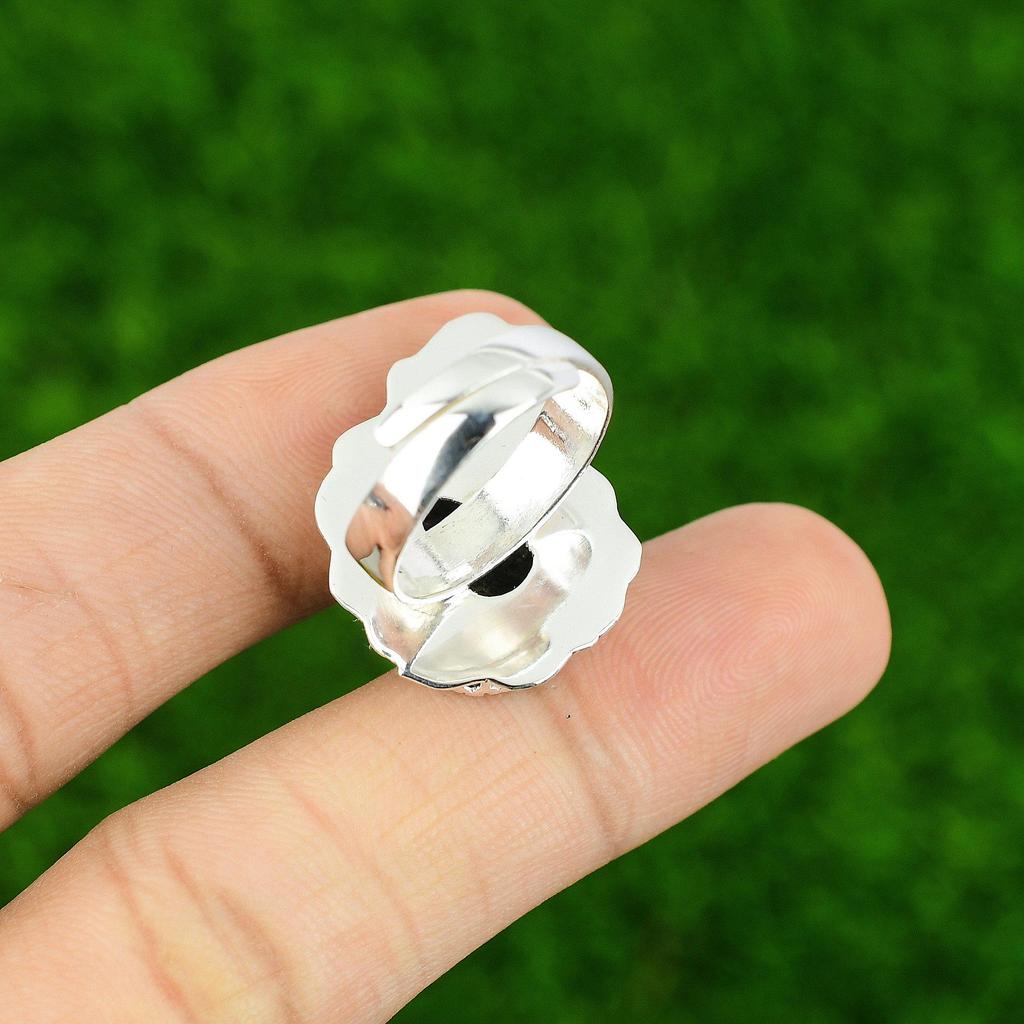 Pear Natural Titanium Druzy Wedding Promise Sister Bezel Ethnic Ring 925 Silver