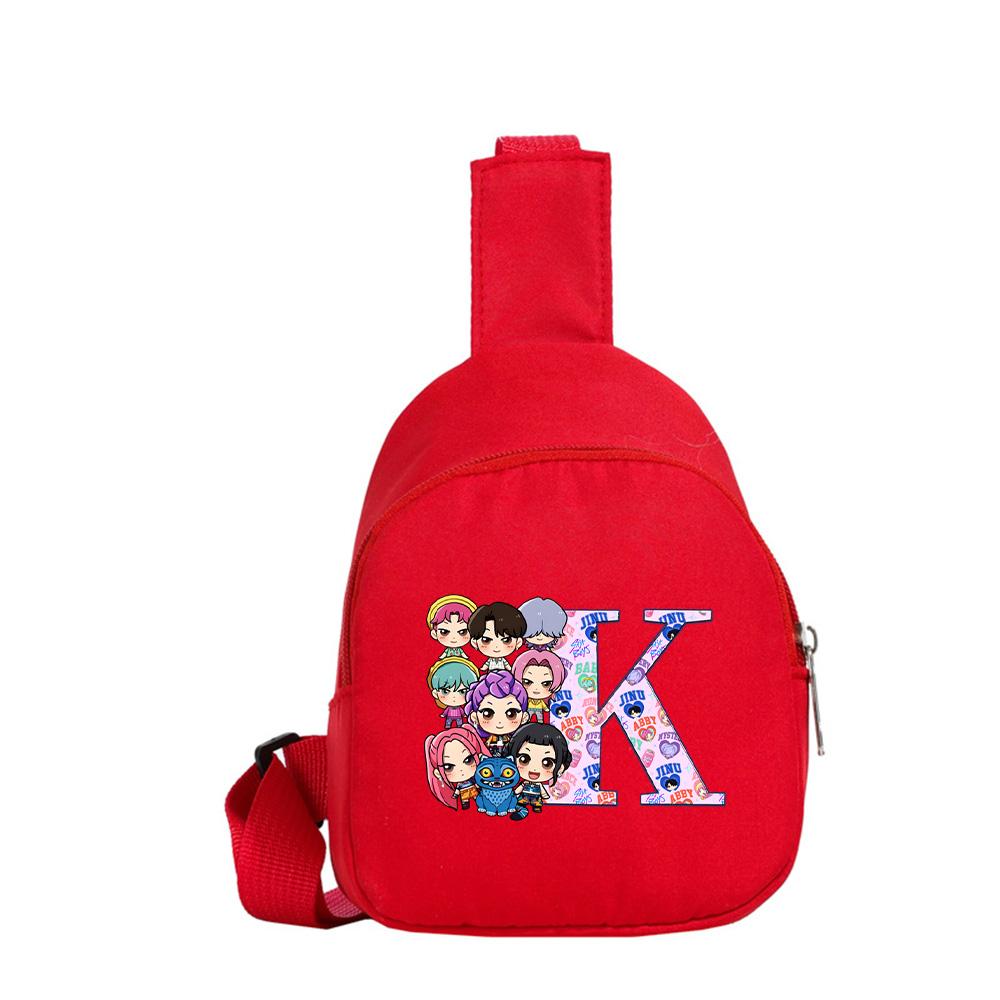 26 English Letter K-Pop Demon Hunters Printed Kawaii Chest Pack for Boy Girl Shoulder Bag Student Portable Crossbody Pouch Christmas Wallet Pursek