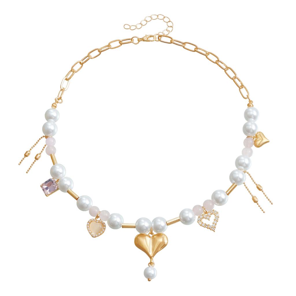 Jewelry Pearl Natural Stone Metal Tube Splicing Necklace Butterfly Love Shell Personalized Creative Items