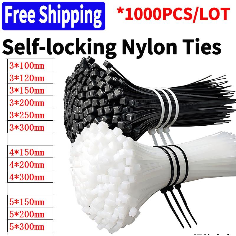 1000 PCS Self-locking Cable Tie,Nylon Tie,Zip Ties White/Black Plastic Strong Snap High Temperature Resistant Twine Tie Wire Tie