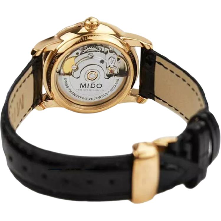 Mido Belem Celli Automatic Mechanical Movement Waterproof Watch 29Mm Gold Dial Leather Strap Women watches M7600.3.10.4