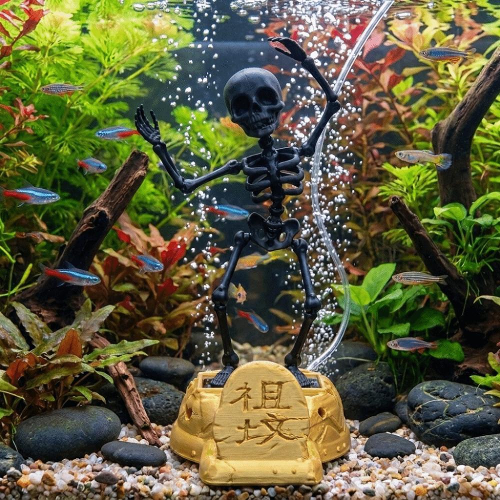 3D Printed Fish Tank Dance Skull Ornament Plastic Wiggling Skeleton Statue Halloween Decor