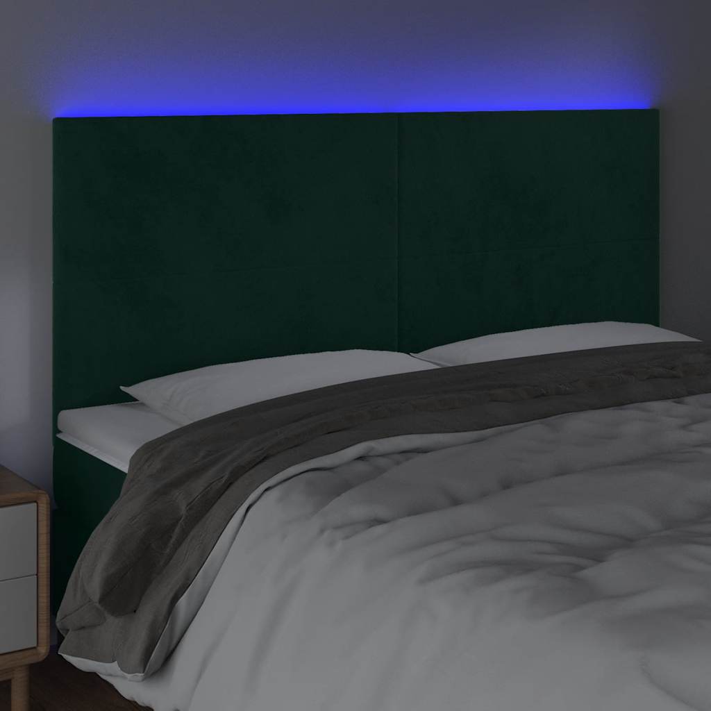 Vidaxl Zagłówek Do Łóżka Z Led, Ciemnozielony, 200X5X118/128 Cm