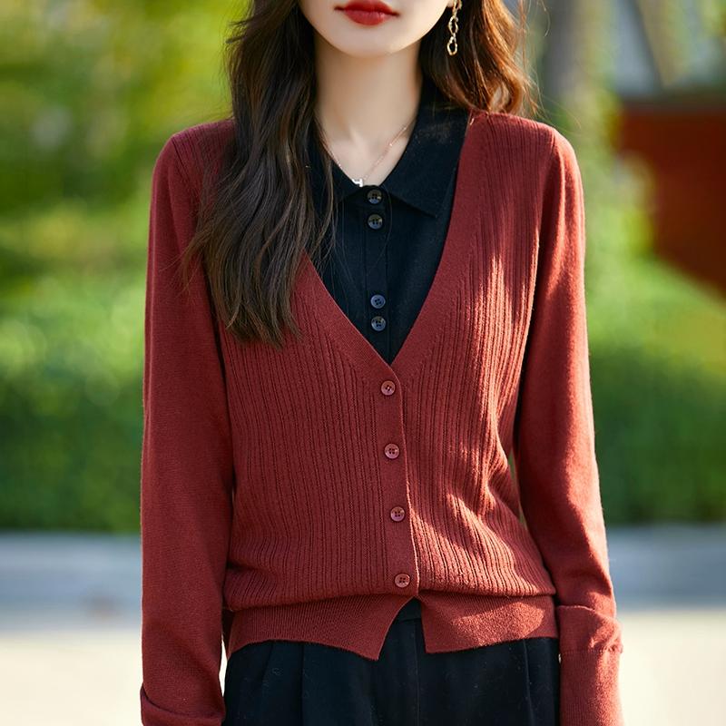 Женский кашемировый кардиган Qinghe кашемир 50% шерсть 50% шелк Женский осенне-зимний кашемировый кардиган мягкий и теплый