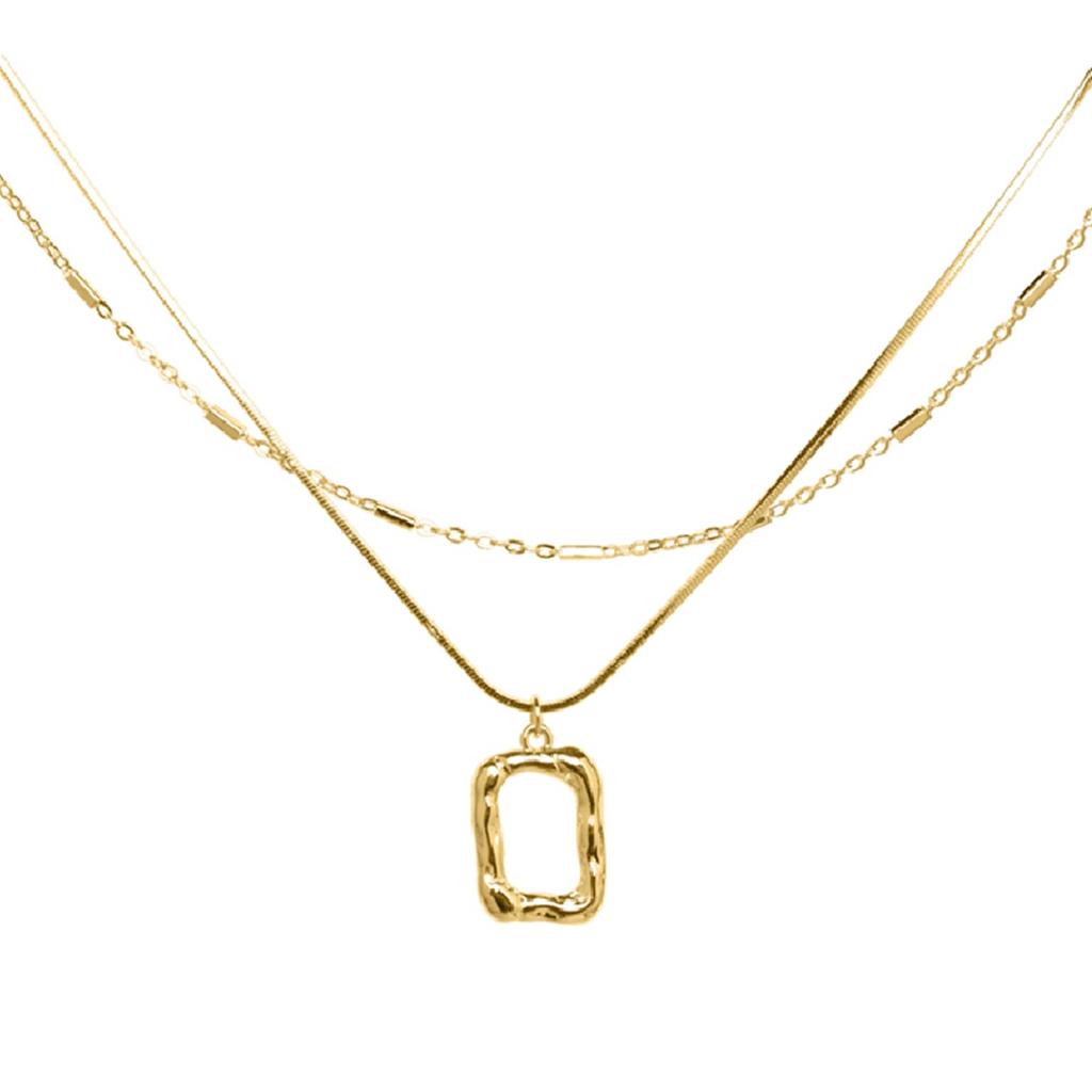 Hip-hop All-match Square Art Frame Double-layer Necklace Women's Simple Sweater Chain