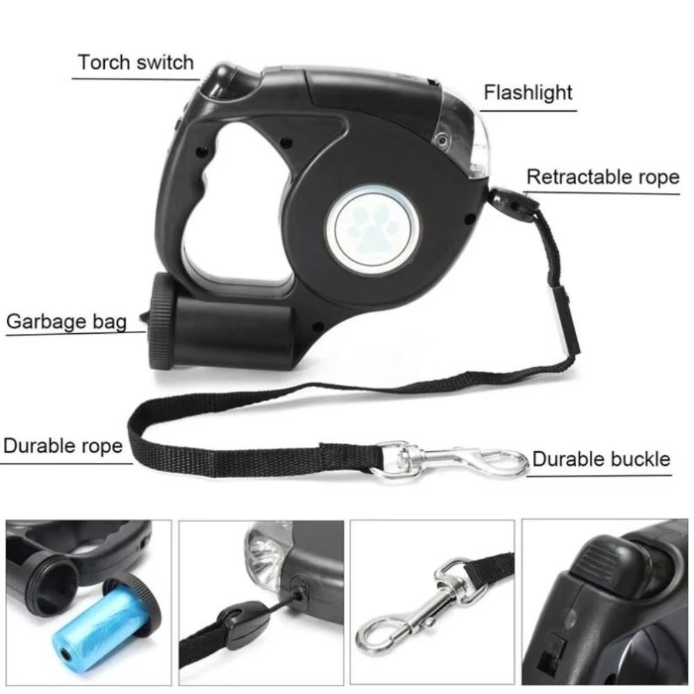 Plastic LED Dog Leash With Garbage Bag Puppy Traction Belt Dog Harness Strap Outdoor Walking