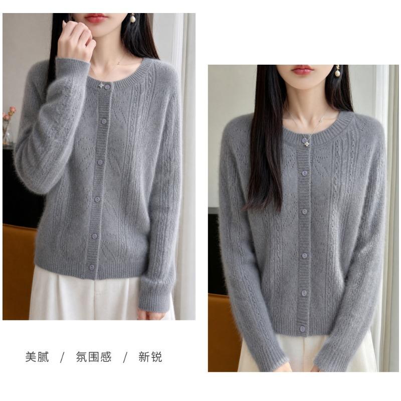 Women S Long Sleeve Loose Knit Cardigan Round Neck Soft Commute Sweater