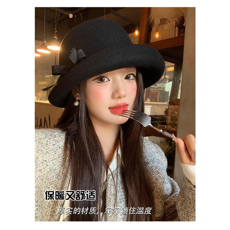 Women S Elegant Black Bow Pearl Vintage Chic Bucket Hat