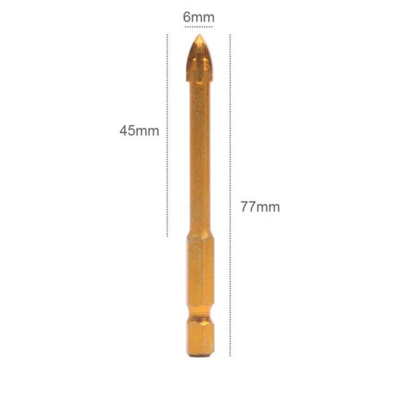 10 шт. Шестигранный хвостовик Титановый Керамическая плитка Мрамор Стекло Сверло Крестообразное Копьевидное острие 6 мм