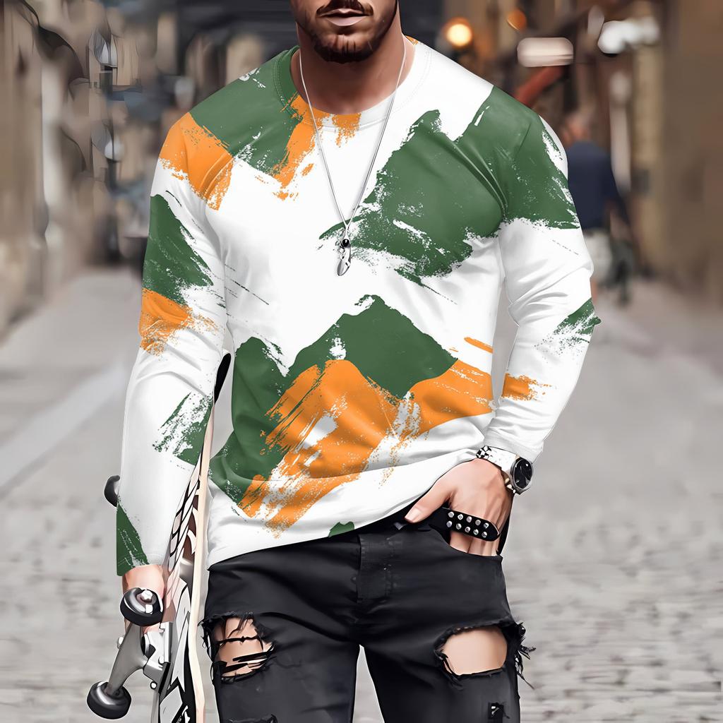 Муж. Футболка Круглый вырез Одежда Одежда На открытом воздухе Длинный рукав С принтом Модельер Винтаж