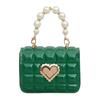 Women Handbag Faux Pearl Handle Golden Love Heart Detachable Metal Chain Mini Elegant Girl Single Shoulder Bag Purse