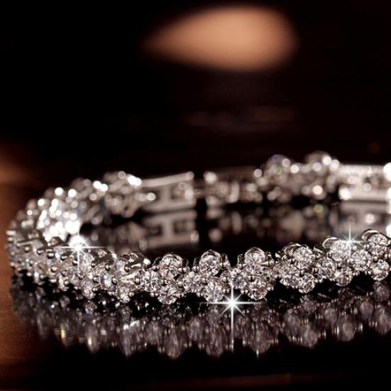 Elegant Women's Dazzling Rhinestone Bangle Bracelet Wedding Engagement Jewelry