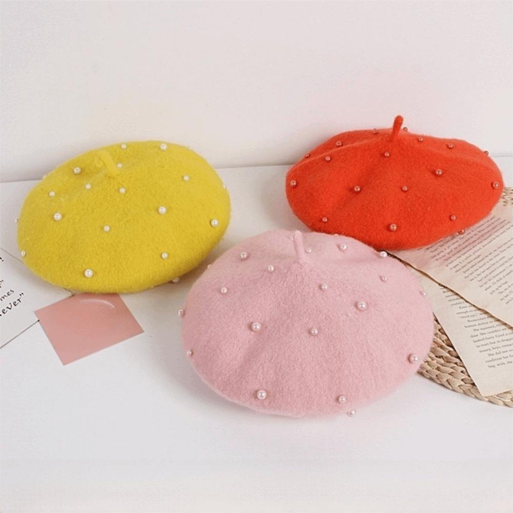 Pearl Baby Wool Hat Woolen Painter Hat Cute Children's Beret Winter