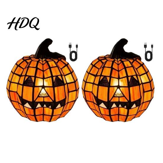 Ночник Jack-O-Lantern 1/2 шт. Хэллоуинский светильник-тыкву с бантом Стеклянный настольный светильник Центральные элементы стола Жуткое украшение для дома и офиса Осень