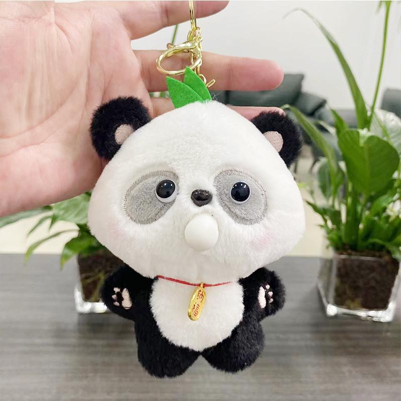 Lovely Plush Soft Panda Keychain Doll Cute Bubble Blowing Design Perfect For Gifts Collectibles And