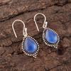 Natural Dark Blue Cat's Eye Gemstone 925 Sterling Silver Jewelry Earrings 1.6" EE-164-39