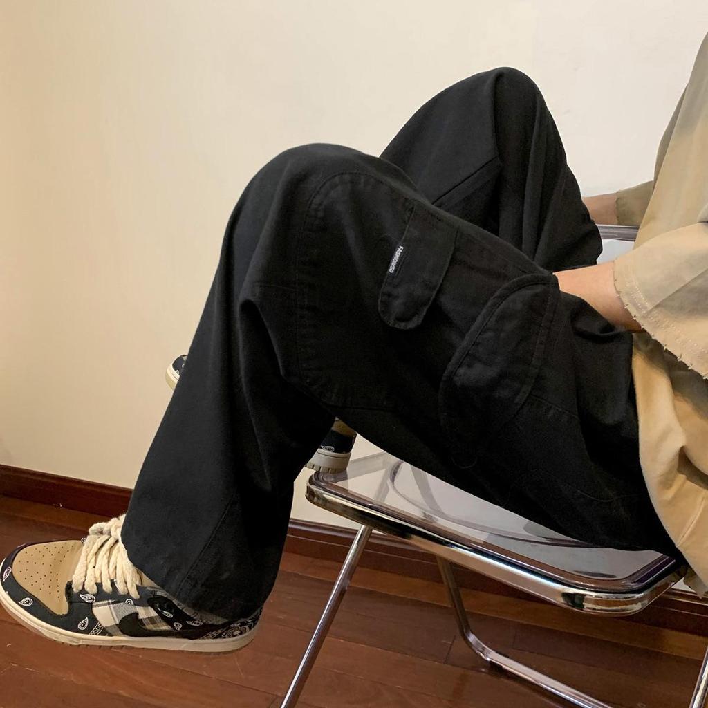 Мужские летние брюки карго цвета милитари - Тонкие прямого кроя, в японском стиле ситибой, ретро американский уличный скейтборд дизайн