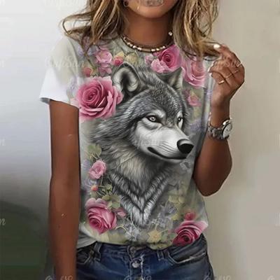 Летний топ с круглым вырезом и принтом в виде 3D волка, модные повседневные женские футболки с короткими рукавами
