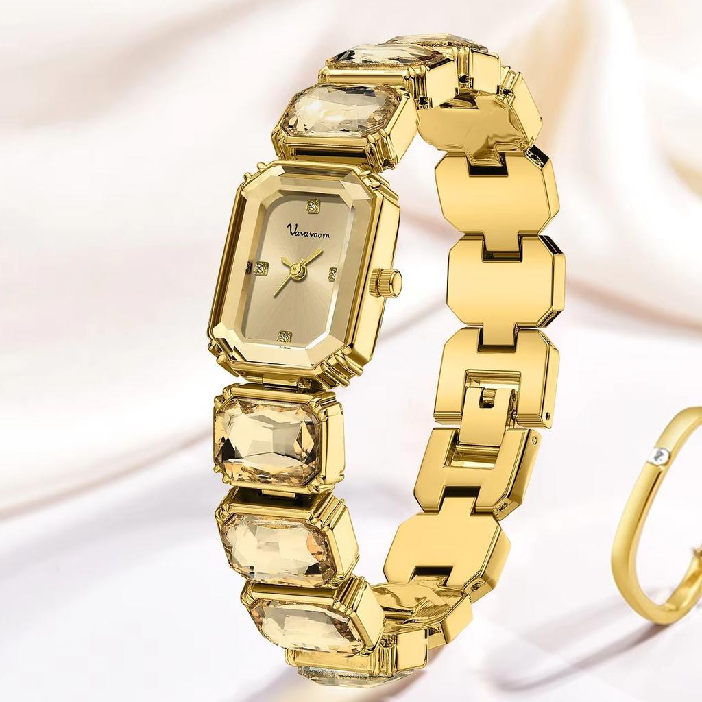 Luxury Diamond Fashion Women's Watch Small Golden Square Dial Quartz Watch for Women Bracelet Watch Relojes Para Damas