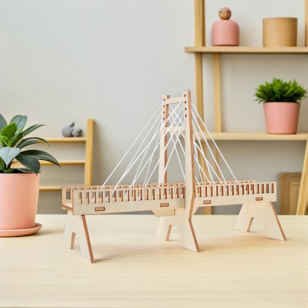 DIY Wooden Cable-Stayed Bridge STEM Assembly Kit Physics Structure Science Experiment Educational Engineering Teaching Model